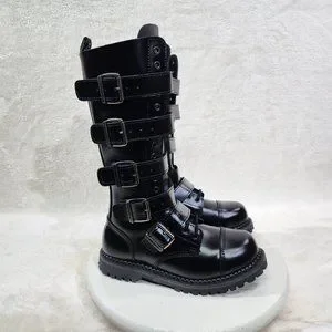 Vintage Demonia Pole Climber Boots - Steel Toe Cap- Black Leather - Lace Up/Zip Black Leather Metal Toe Cap Punk Goth Combat Boots  main image 2